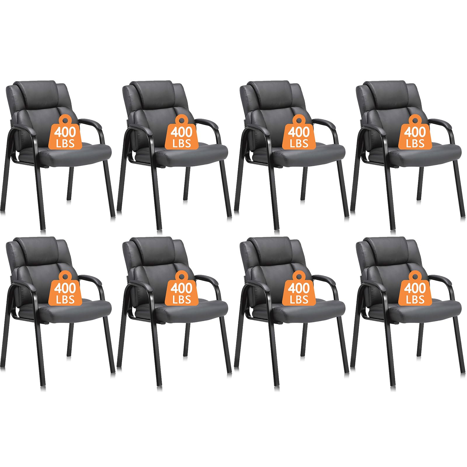 CLATINA Heavy Duty Guest Chair with Padded Armrests, Executive Leather Soft Reception Chair 400lbs Capacity for Office Conference Waiting Meeting Room, Black (8 Pack)