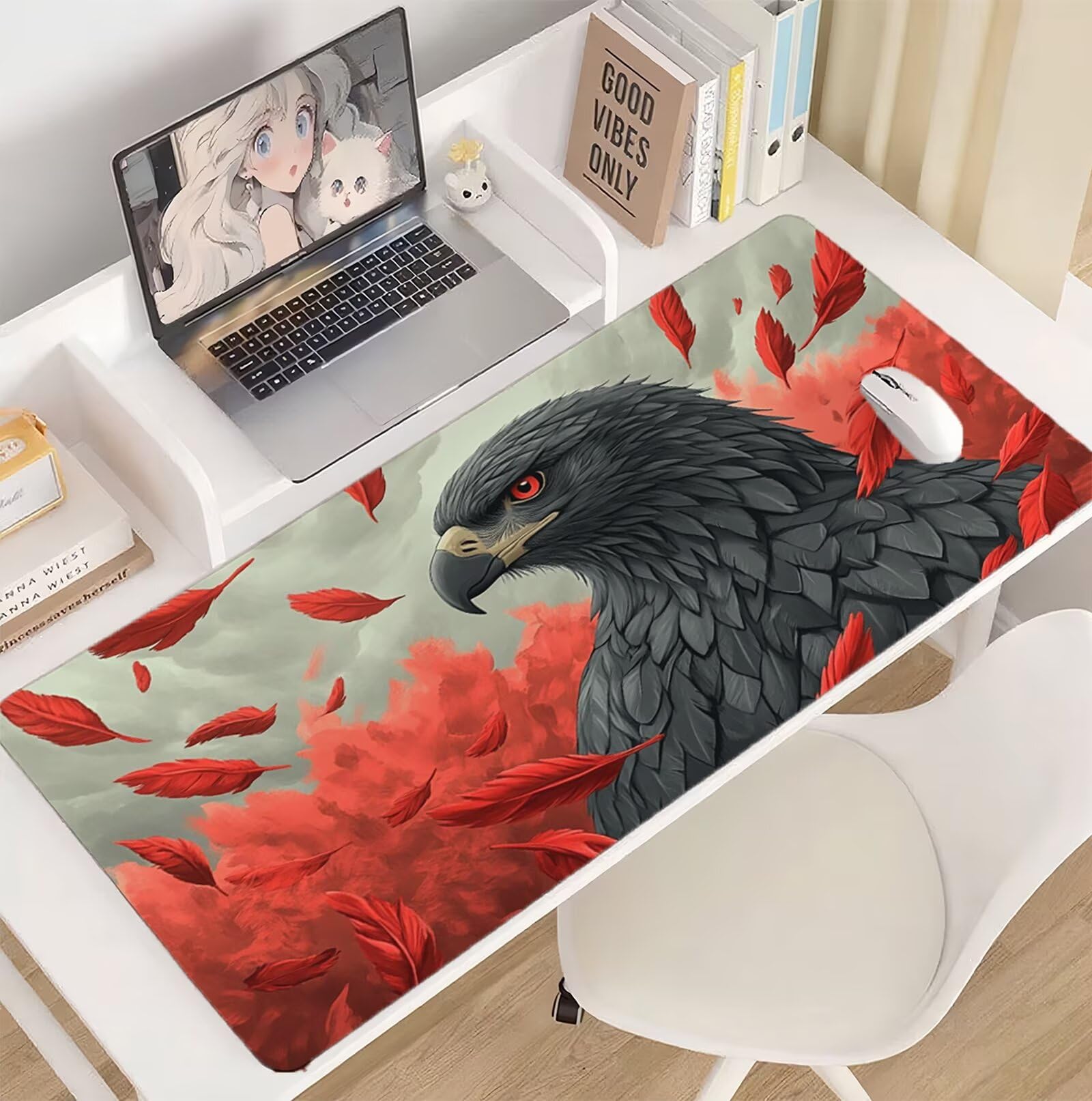 Podkładka pod mysz orzeł 1600 x 800 mm pióro duża japońska podkładka pod mysz podkładka pod mysz antypoślizgowa gumowa powierzchnia szwy na krawędziach mata biurkowa do komputera domowego biura