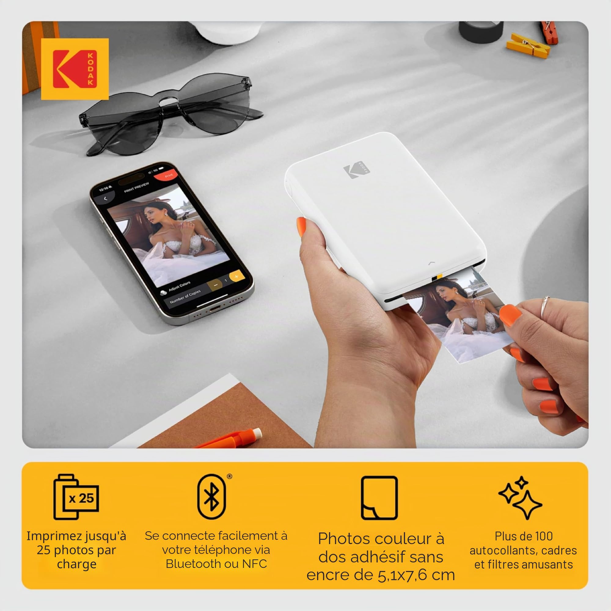 Kodak Step Imprimante Imprimante Photo Mobile sans Fil avec Technologie Zinc (Blanc) Kit d'album