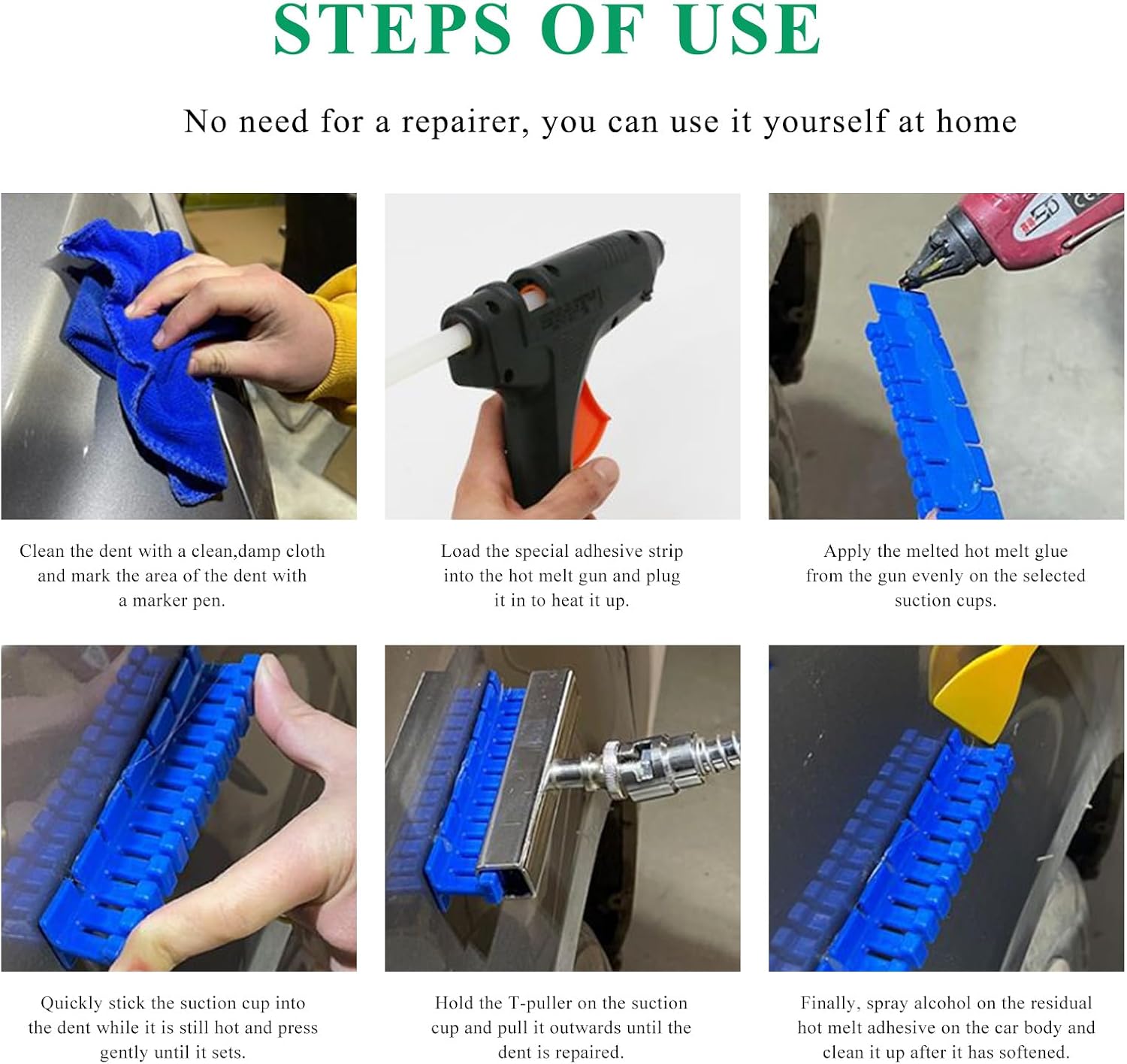 Paintless Dent Repair Tools, Car Dent Removal Kit Auto Body Dent Puller Glue Tabs, Green Blue Long Dent Remover Tool Pulling Tab, Automobile Pulling Bridge Body Repair Tool Kit
