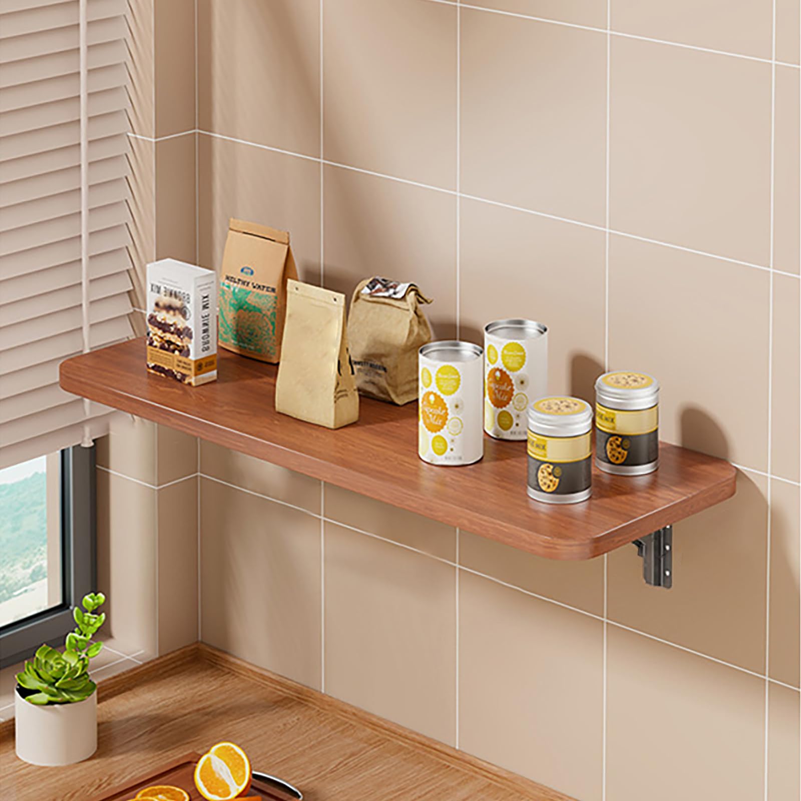WQPMNYG Space-Saving Wall-Mounted Folding Table, Teak Color 80x30cm (31.5x11.8in) for Small Rooms, Home, Office, Laundry, Kitchen - Compact & Versatile Design