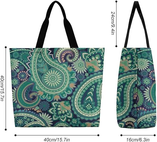 Miniatura 2 de Bolsa de compras reutilizable de cachemira verde con correas para el hombro Bolsas de asas plegables portátiles para comestibles