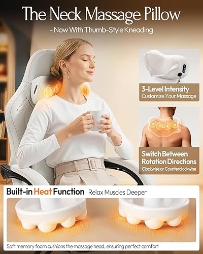 Miniatura 4 de Dowinx Silla de videojuegos para videojuegos con masajeador de cuello Shiatsu y soporte lumbar para el hogar, oficina, respaldo alto, reclinable,