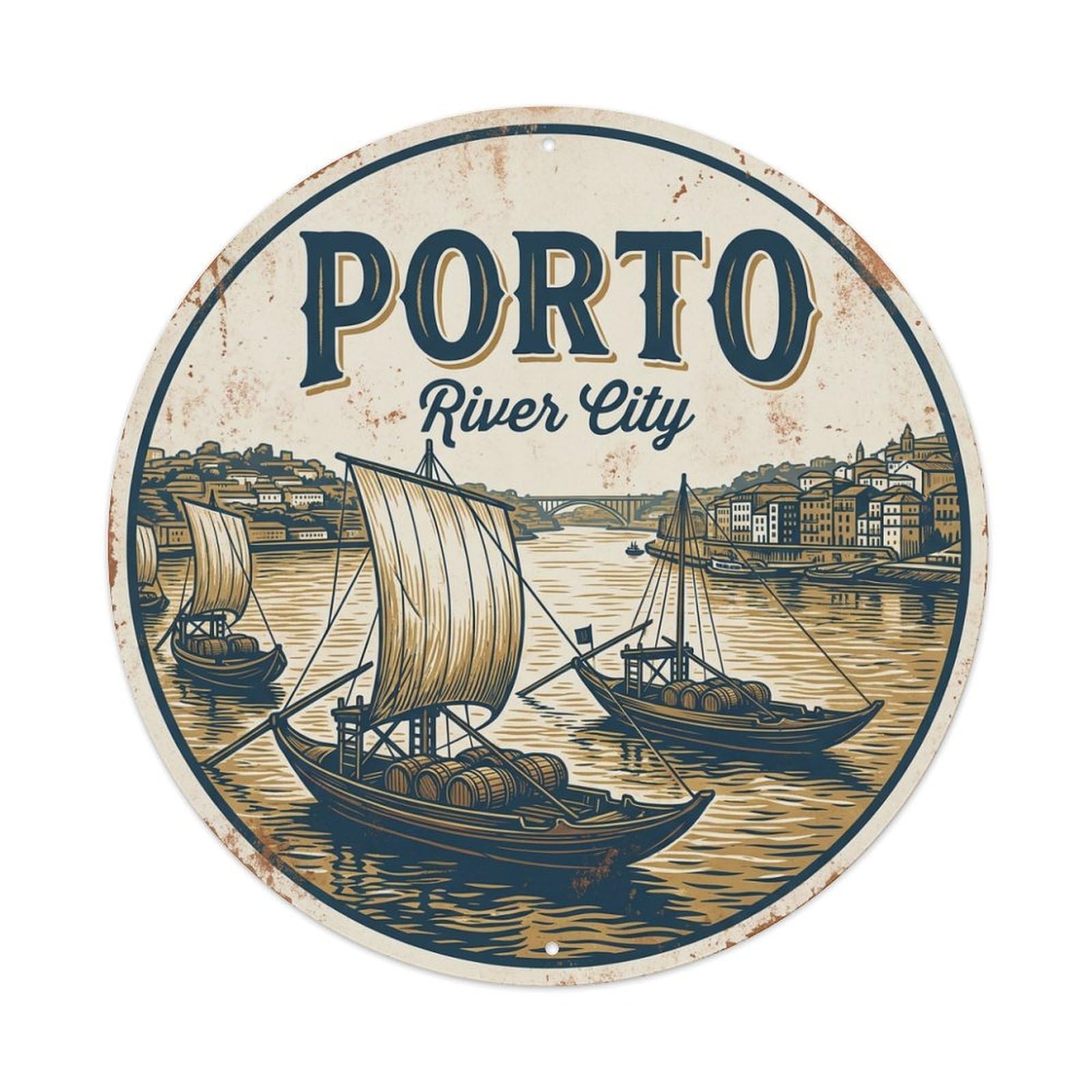 Vintage Travel Oporto Portugal Memento Metal Tin Sign