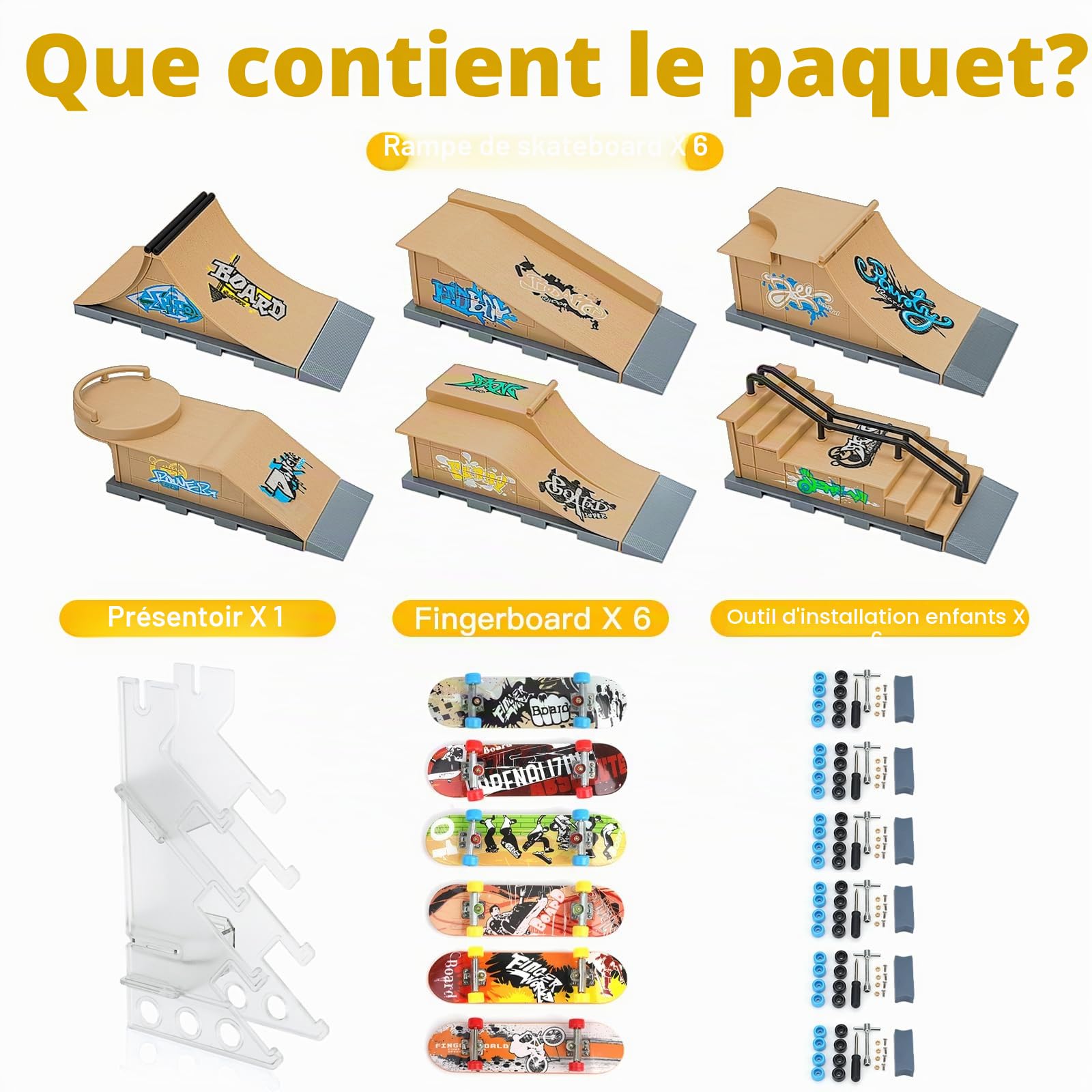 Gr8ware Mini Skate à Doigts/Mini Fingerboard Ensemble de Rampes Accessoires d'entraînement Cadeau pour Enfants