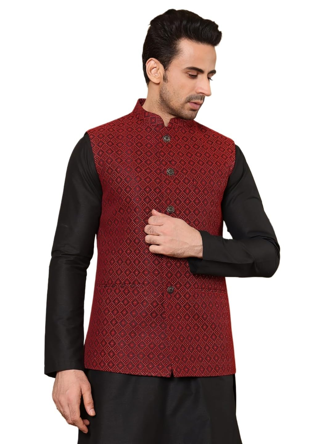 ms multi shades Men's Woven Design Embroidered Nehru Jacket-picture-39