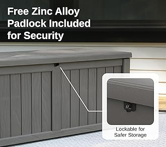 EAST OAK Outdoor Storage Box, 120 Gallon Deck Box with Stainless Steel Rods Large Resin Storage Bin for Patio Cushions, Garden Tools, Waterproof and UV Resistant, Lockable, Grey