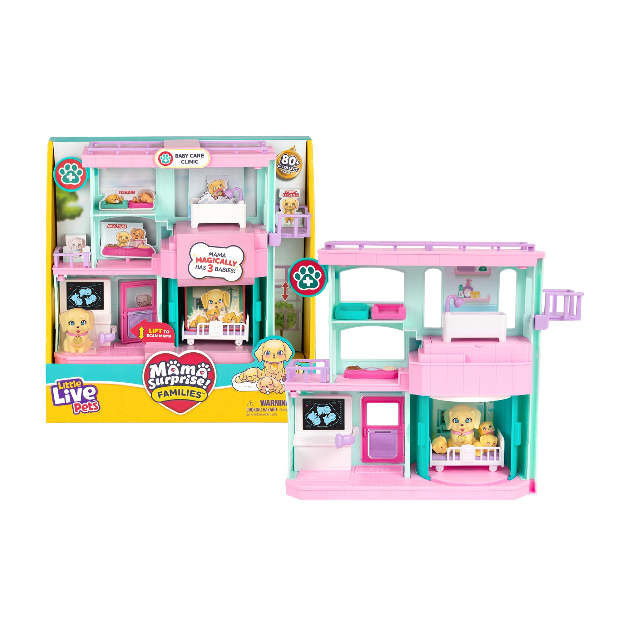 Little Live Pets Mama Surprise Families Baby Care Clinic, Surprise Puppy Clinic Set, Includes Necessary Accessories for Dog Care, Kids 5+, Famous (LP307000)