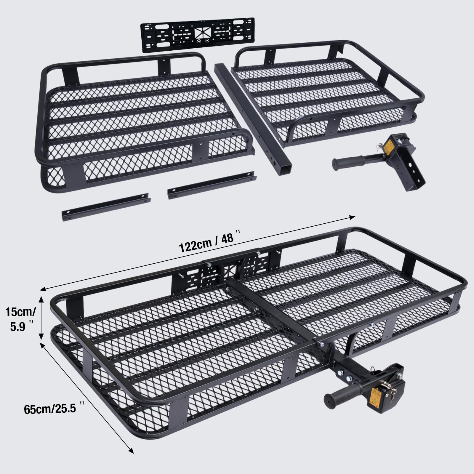 Porte-bagages arrière pour attelage de remorque 120 x 61 x 15 cm