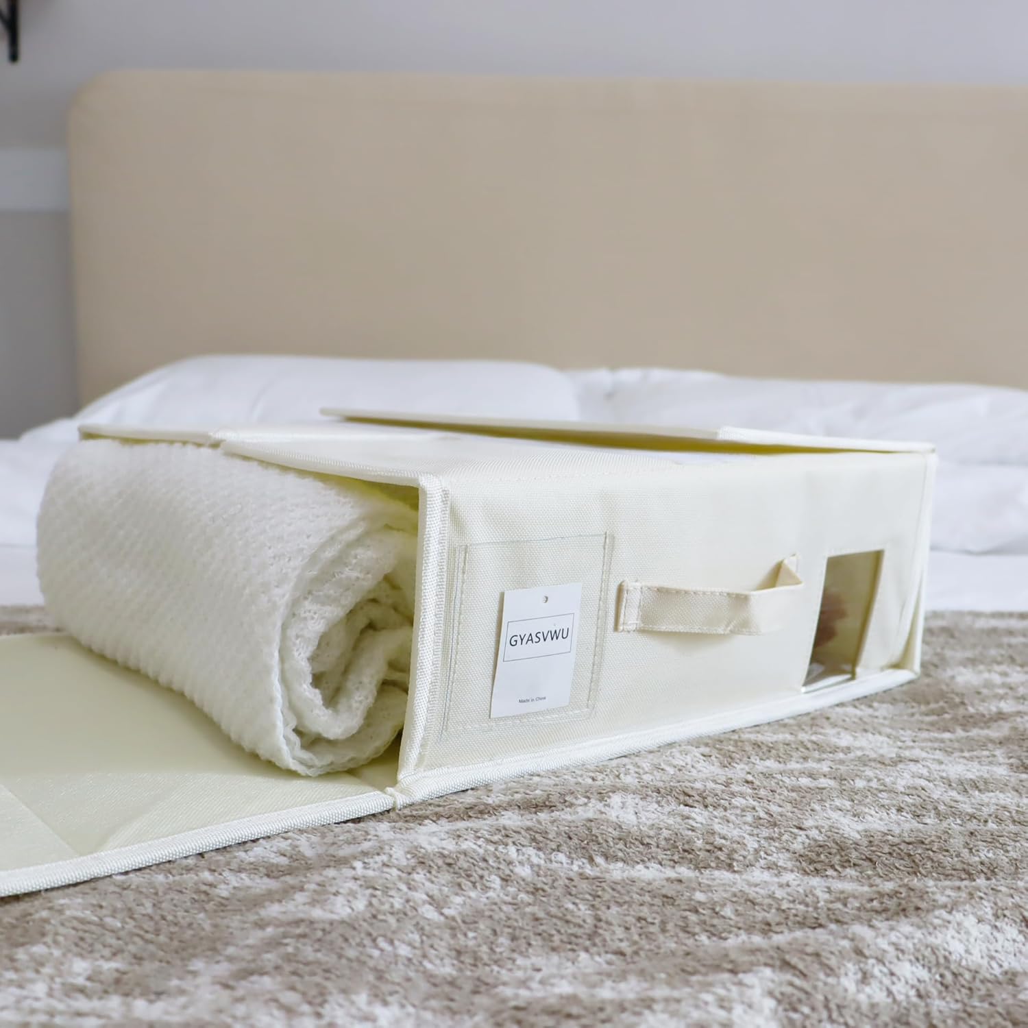 GYASVWU ベッドシーツオーガナイザー 折りたたみ式シートオーガナイザー リネンクローゼット用 衣類オーガナイザー 窓付き 衣類