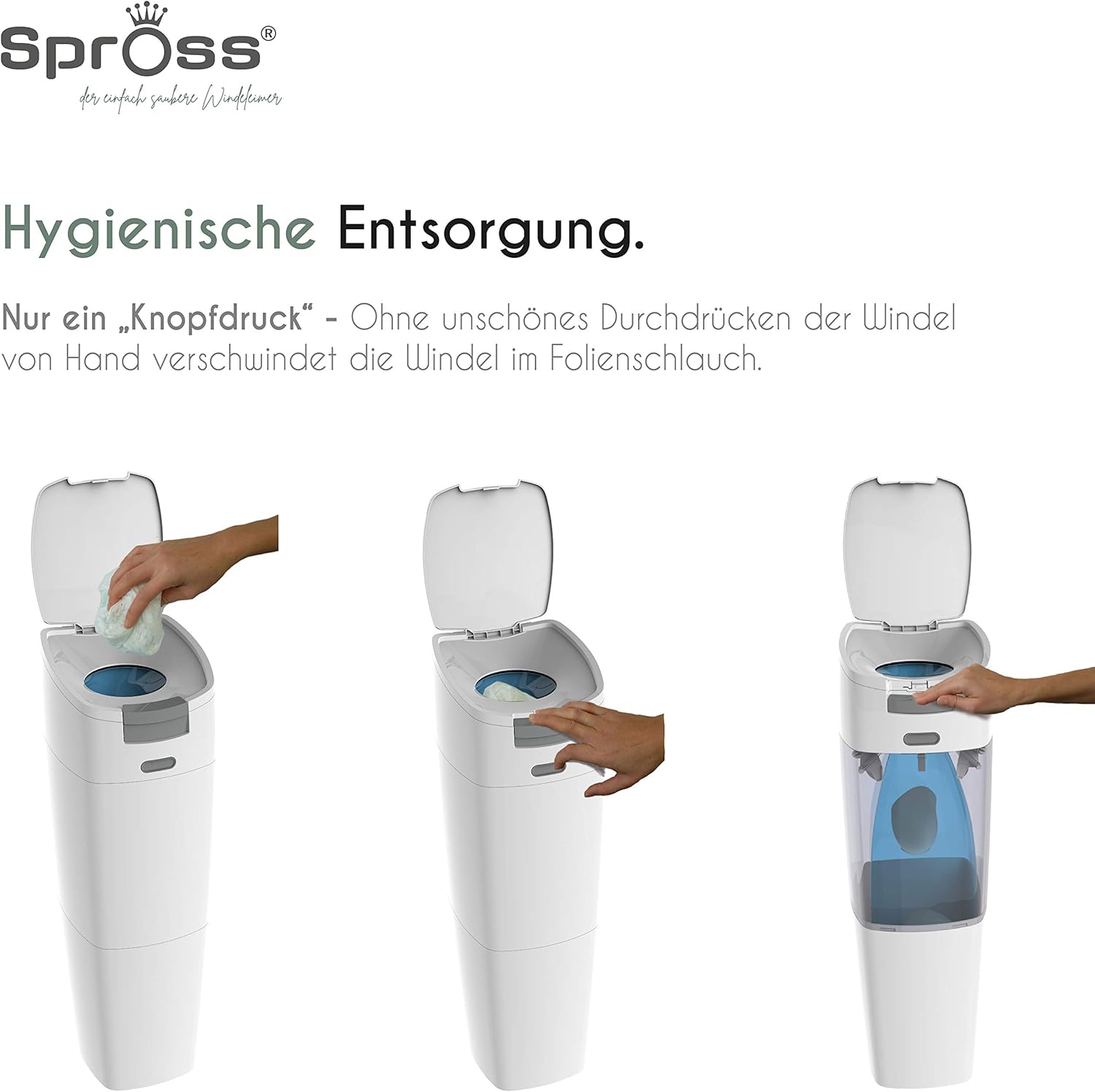 Poubelle Anti Odeur Systeme Inodore Avec Manipulation Dune Seule Main Spross Poubelle A Couche De Bebe Avec Cassette De Recharge Poubelles A Couches Et Seaux A Langer Poubelles A Couches Et Recharges