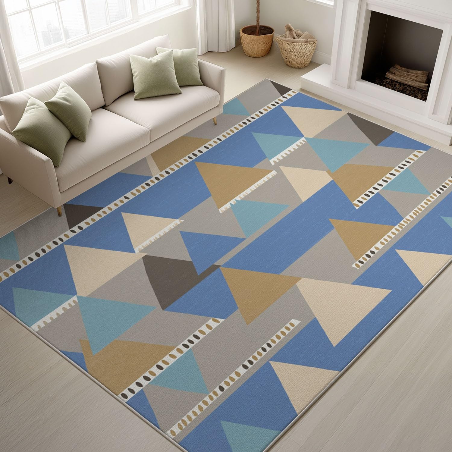 Teppich für Schlafzimmer, Wohnzimmer, Flur - 60 x 120 cm, Weich Microfaser Kurzflorteppiche, Rutschfester, Fusselfrei, Maschinenwaschbar Carpet, Beige, Einfach Geometrisch Dreieck