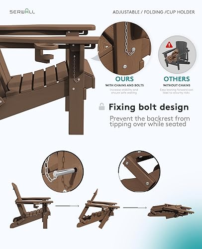 Miniatura 5 de SERWALL Silla Adirondack plegable, silla Adirondack reclinable con soporte para tazas, silla Adirondack ajustable con 3 posiciones reclinables,