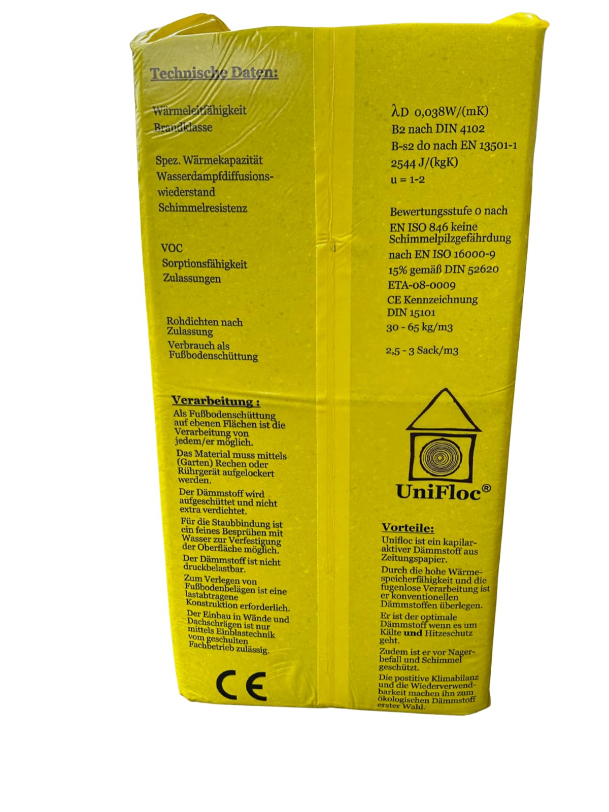 UNIFLOC® Zellulosedämmstoff Palette 21 Sack 296 kg – Fußbodenschüttung aus Zellulose – Einfache Dämmung für Holzbalkendecken, Speicherböden & – Premium Wärmeleitfähigkeit λD 0,038