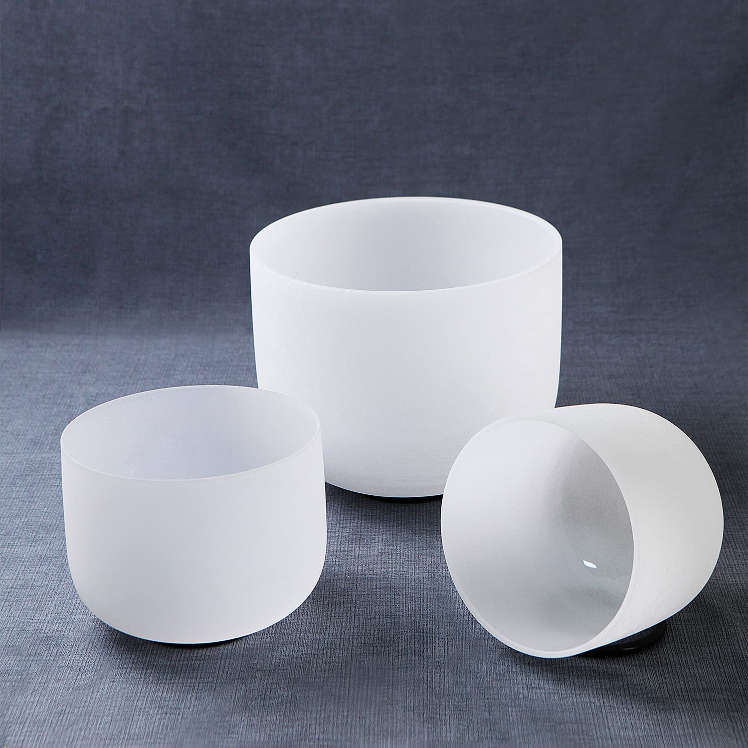 Hye-eun Set di 3 campane tibetane in cristallo di quarzo smerigliato per la guarigione del suono, 15,2 cm, note si, note mi e note do da 25,4 cm, con borsa per il trasporto