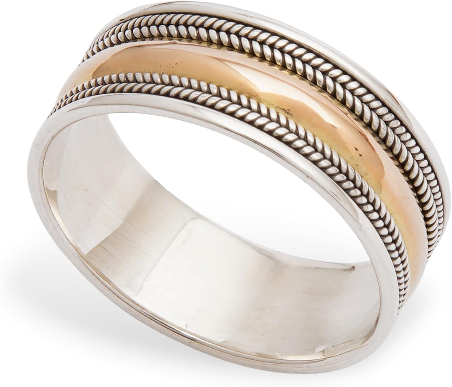 NOVICA Artisan Handmade 18k Gold Accented .925 Sterling Silver Band Ring from Bali Indonesia 'Way of Gold'