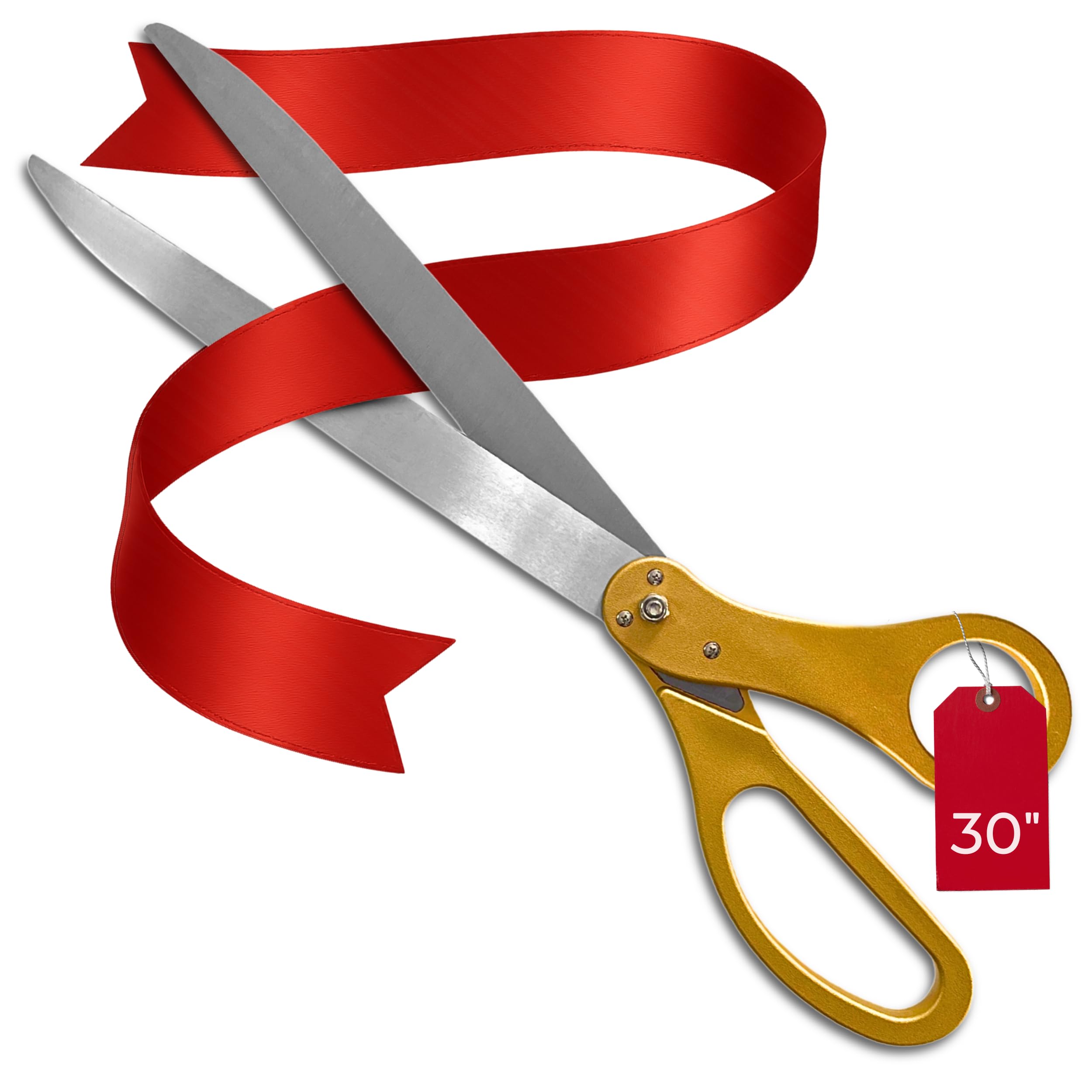 Kit extra grande de ceremonia de inauguración – Tijeras ceremoniales doradas de 30 pulgadas para corte de cinta y cinta de satén roja de 7.65 yardas para eventos especiales, tijeras gigantes doradas