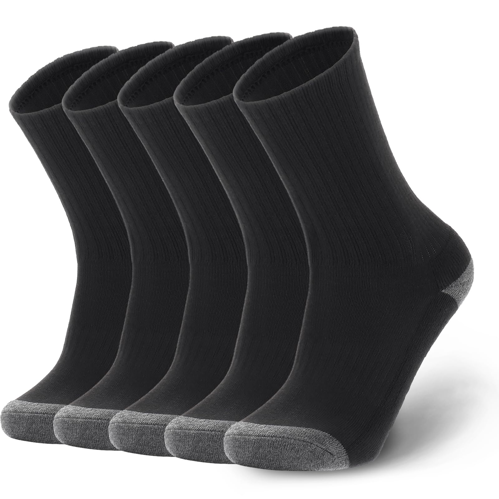 Ultrafun 5 Pairs Striped Crew Socks Cotton Cushioned Athletic Sports Running Socks for Men Women Teens