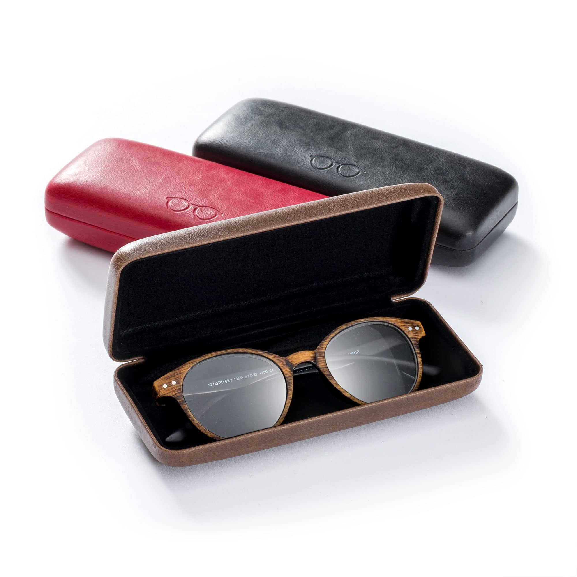 FEFI - Étui à lunettes rigide aspect cuir avec gaufrage des lunettes - Rouge