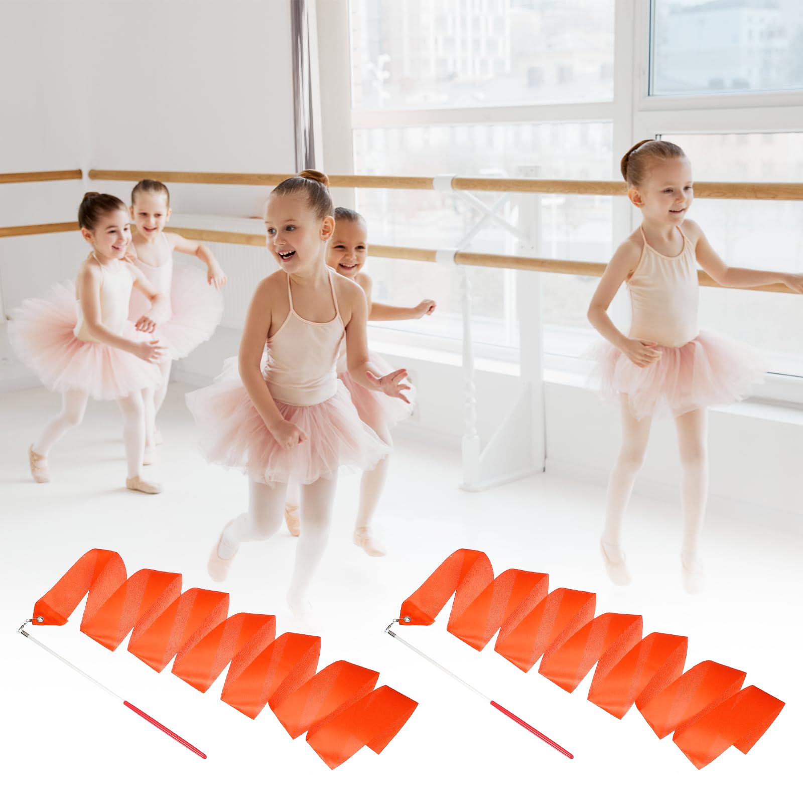 QUARKZMAN 2 Pcs Rubans De Danse, 78.7" Rubans De Gymnastique Rythmique Streamers Dancer Wand Rubans Dansants Tournoyants pour Artistic Dancing Gymnastics Training, Orange