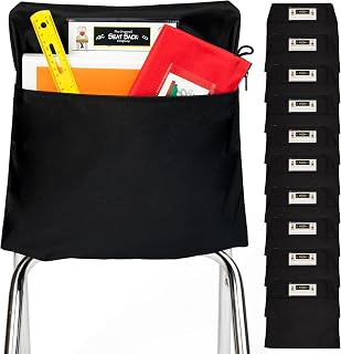 Seat Sack Student Chair Storage Pocket - 17", Single Pocket, Classroom Organizer for Student Desks, Durable Over-the-Chair Storage, Black, 10-Pack