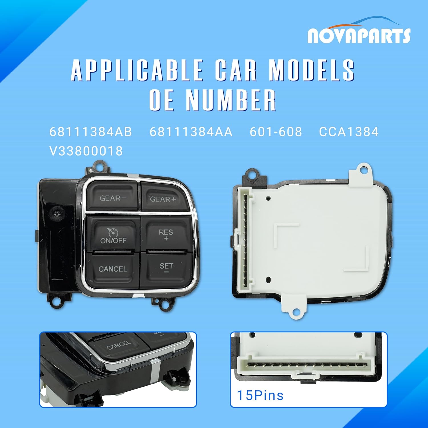 68111384AB Cruise Control Steering Wheel Switch for 2013-2018 Dodge Ram 1500, 2019-2024 Dodge Ram 1500 Classic 3.0L 3.6L 5.7L Replaces # 68111384AA CCA1384 601-608
