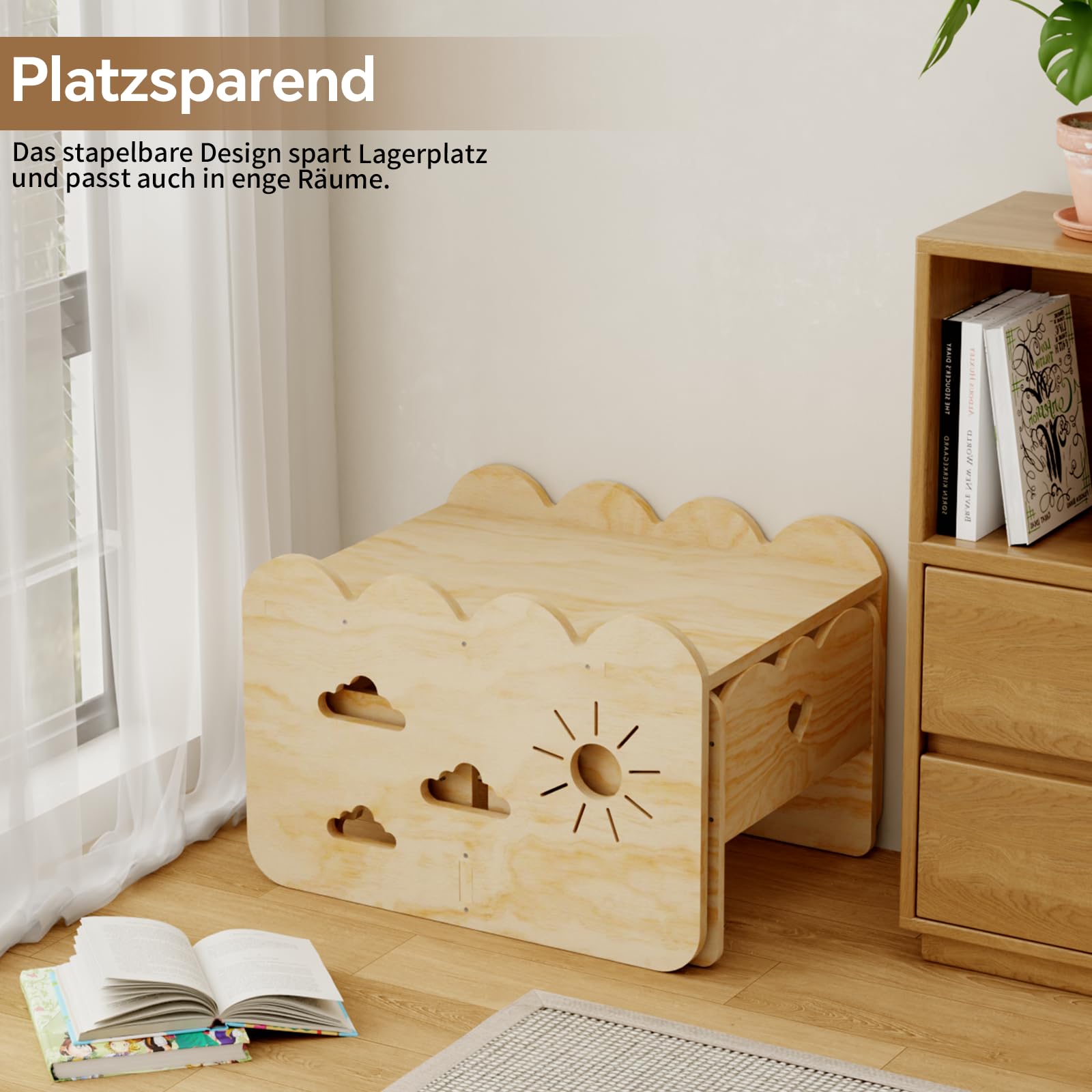 Kindertisch-Set mit 2 Stühlen aus Holz – Montessori-Tisch und -Stühle, Montessori-Möbel, Kindertisch-Stuhl-Set，ideale Montessori-Möbel für Mahlzeiten, Lernen und Spielen