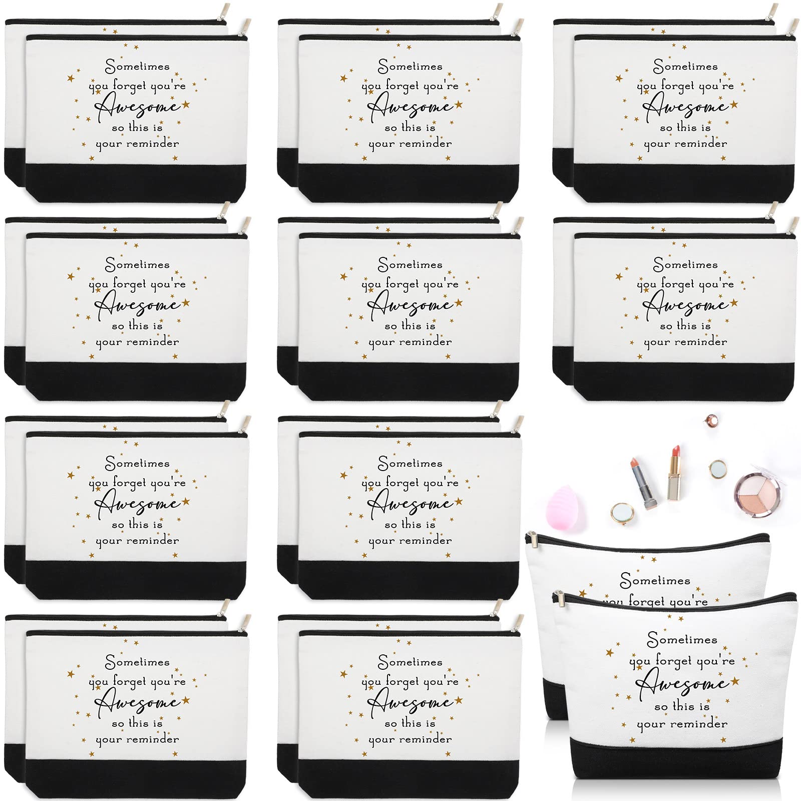 24 Pcs Inspirational Gift Makeup Bag Thank You Gift Teacher Appreciation Gift Sometimes You Forget You're Awesome Sign Cosmetic Bags Appreciation Gifts for Coworkers Women Nurse Secretary (Star),