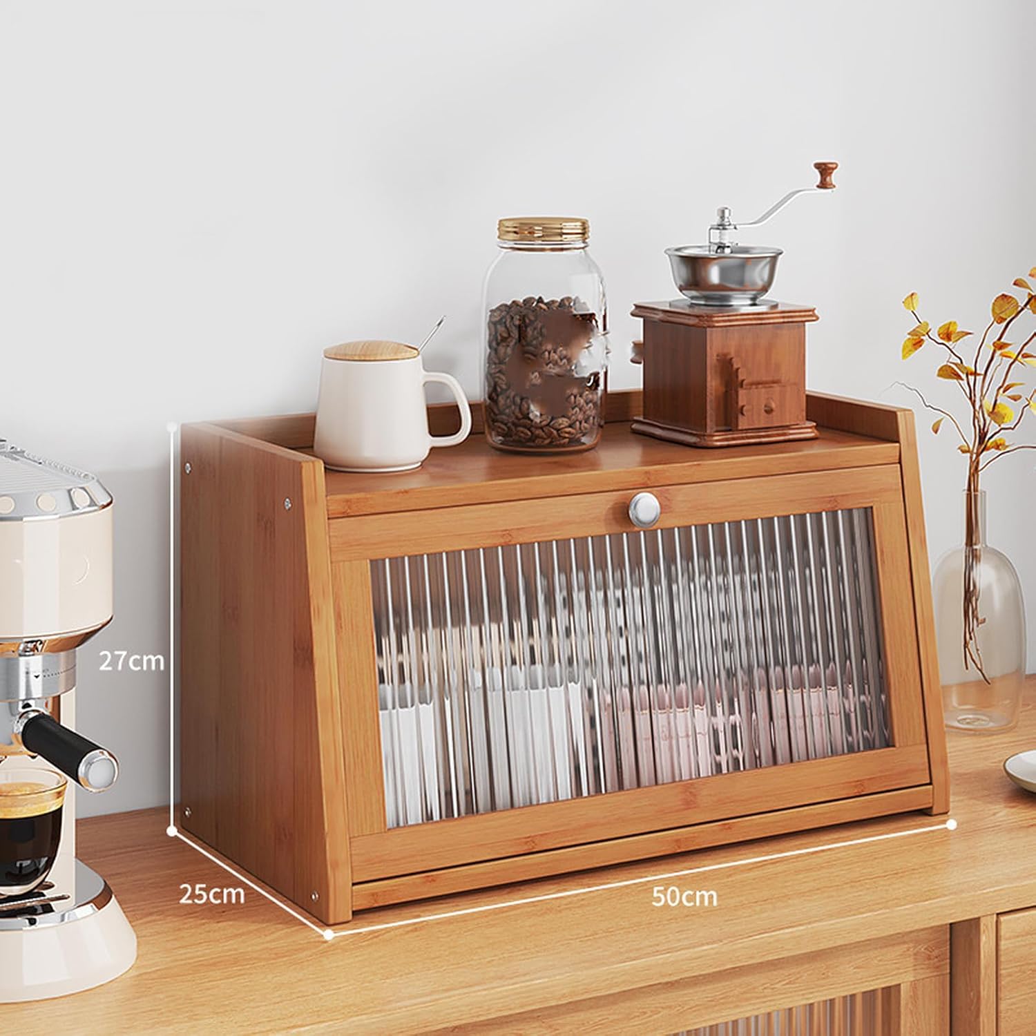 [YXSNG] カウンター上収納 食器棚 卓上 ミニ食器棚 竹製 カップボード ミニ 扉付き 棚 スパイスラック 上置き 北欧 ブラ