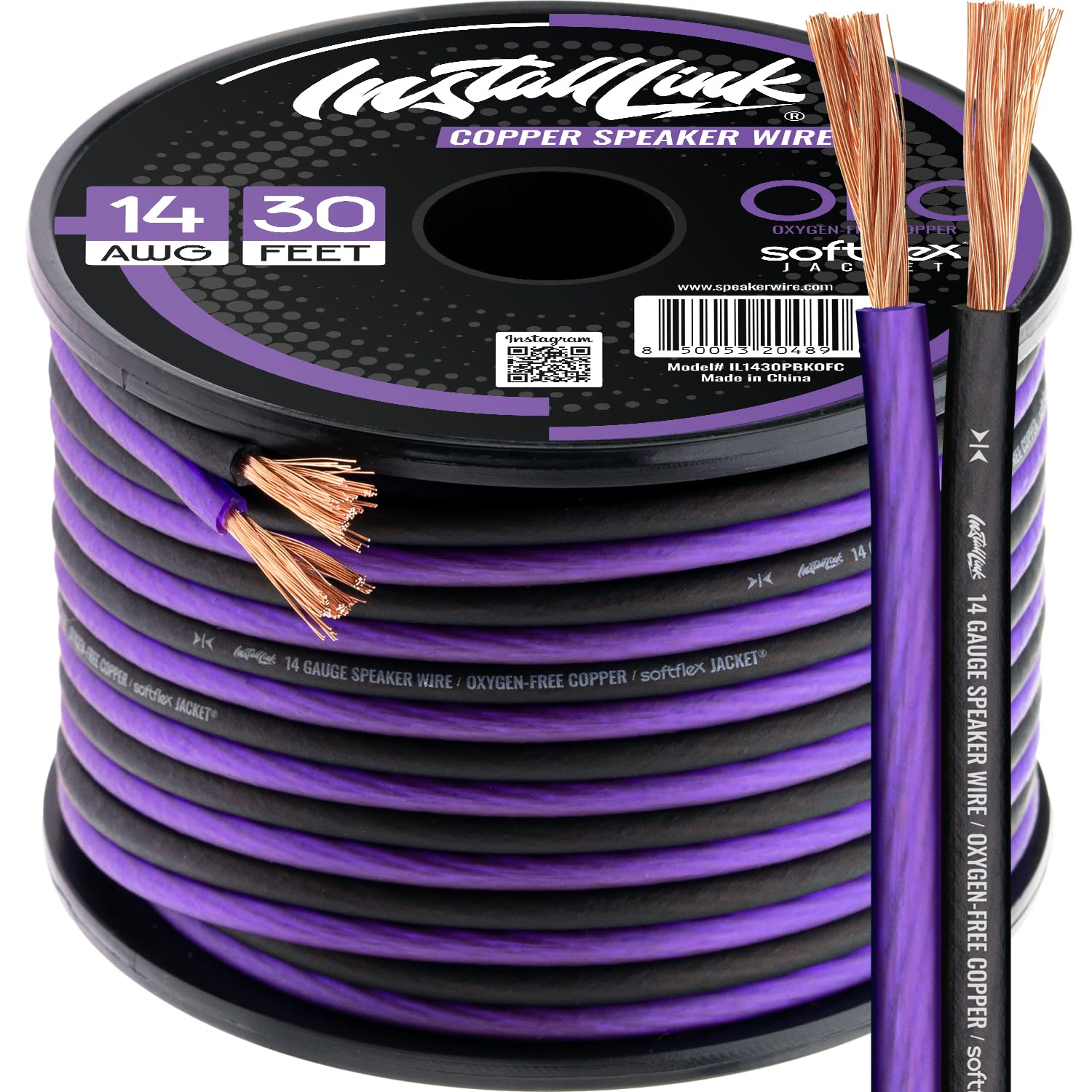 Install Link 14 AWG Gauge Speaker Wire Cable (OFC) Stereo, Car or Home Theater (30 Feet)
