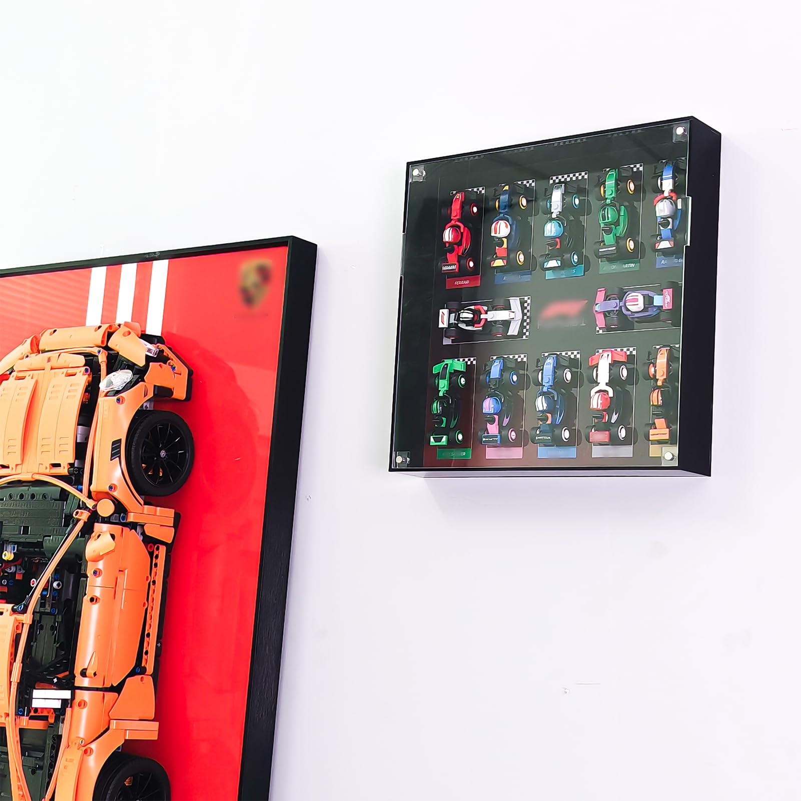 Expositor acrílico para coleccionables de F1 Lego – compatible con 71049, soporte de almacenamiento, barra de montaje en pared 27x27x5 cm