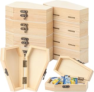 10 Pack 6 Inch Unfinished Wood Coffin Box, Wooden Coffin Box for Halloween Decor, Party Favors, and DIY Crafts