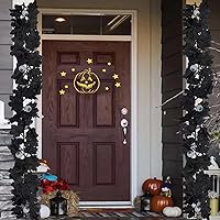 Vista 6 de Guirnalda de arce negro, decoración de Halloween, luces moradas, coronas de arce artificiales para pared, chimenea, exteriores, interiores, patio