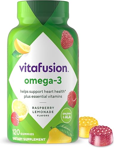 Vitafusion Gomitas con vitaminas Omega-3, sabor a limonada de bayas, vitaminas para la salud del corazón(1) con Omega 3 EPA/DHA y vitaminas A, C, D