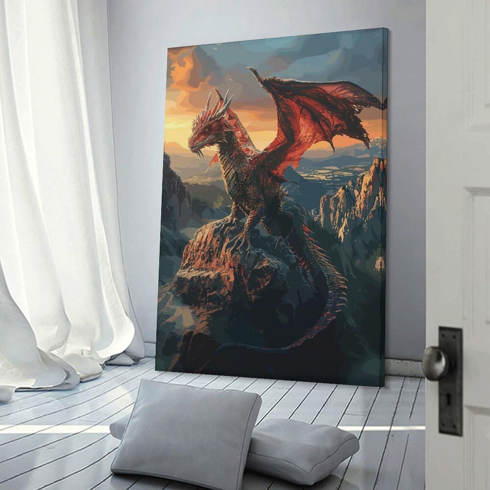 Junmoney Great Fantasy Dragon Canvas Wall Art, 12x18inch(30x45cm), for Bedroom, Guest Room Or Reading Nook, Decorative Wall Art for Cosy Rooms