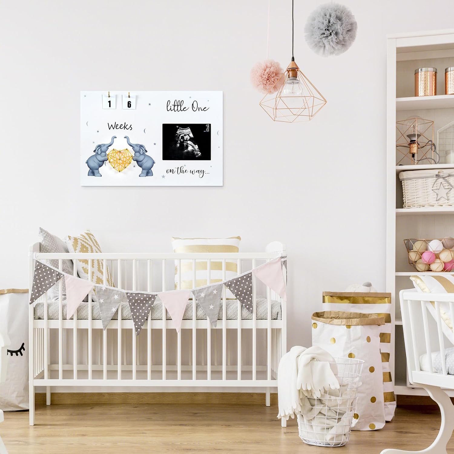 Ultrasound Picture Frames with Baby Countdown Weeks, Farmhouse Style String Art Photo Frame for 4X3" Sonogram Frame, Pregnancy Announcements Gender Reveal Baby Shower Gifts for Expecting Parents
