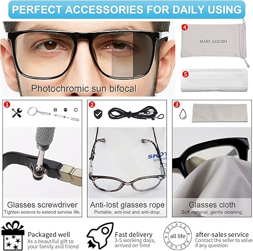 Miniatura 6 de MARE AZZURO Lentes de lectura bifocales fotocromáticos para hombre, con bloqueo de luz azul, lentes de sol para lectores 1.0 1.5 2.0 2.5 3.0 3.5 4.0