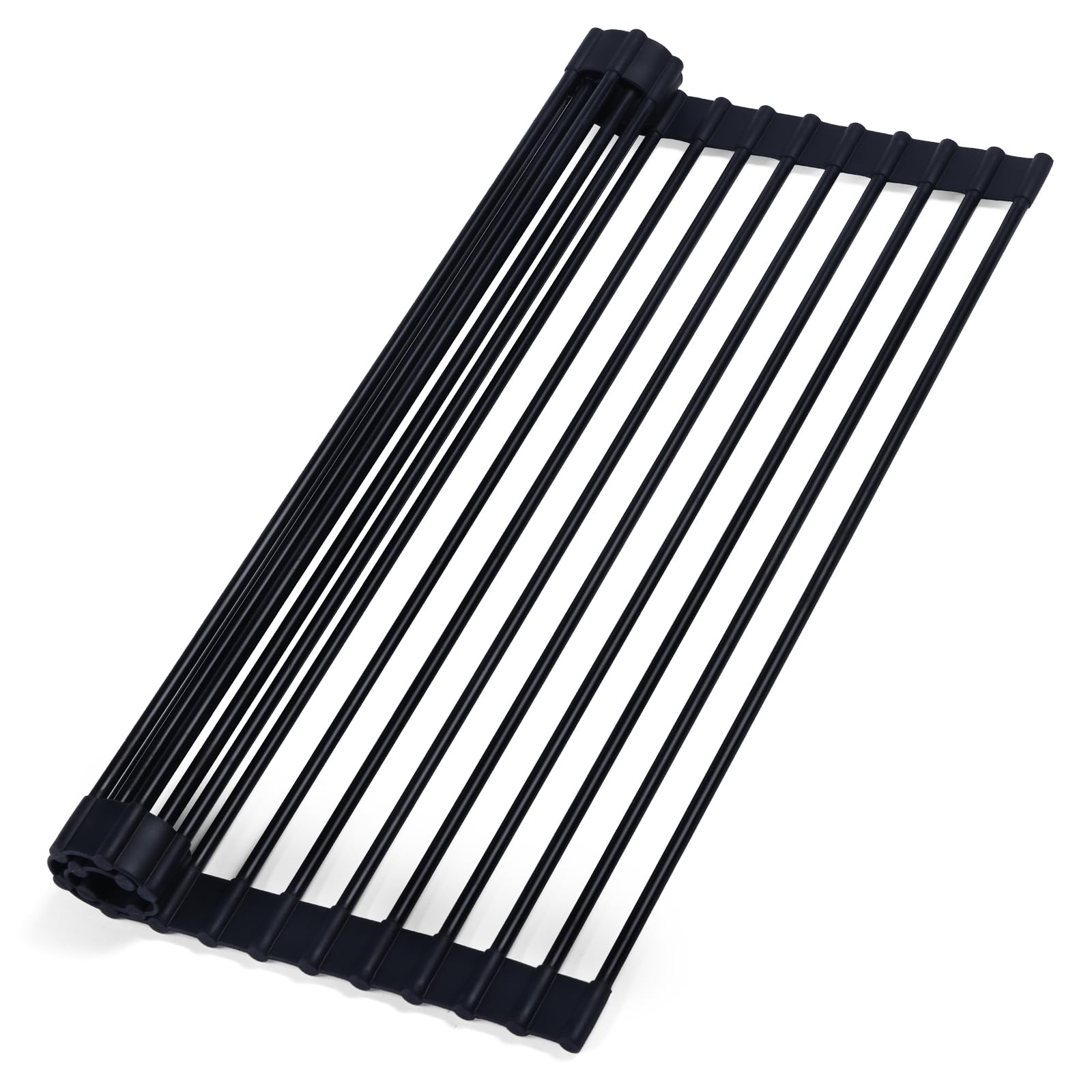 Escurridor de platos enrollable sobre el fregadero, escurridor de platos de acero inoxidable envuelto en silicona, escurridor de platos plegable, antideslizante, multiusos, para encimera de
