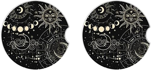 Miniatura 2 de Posavasos absorbentes para automóvil, paquete de 2 unidades, para portavasos de cerámica, piedra de cerámica de 2.56 pulgadas y base de corcho