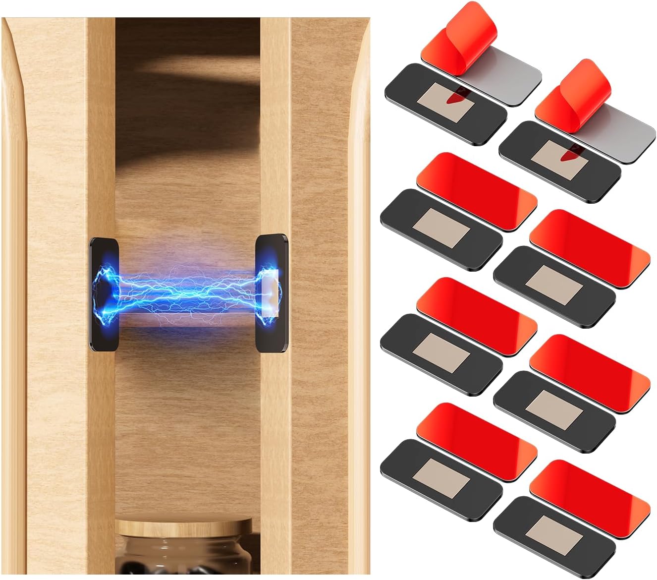 PHIXBEAR 8-Pack Ultra-Thin Magnetic Cabinet Door Catches - Strong Stainless Steel Adhesive Latches for Secure Kitchen & Bath Closures