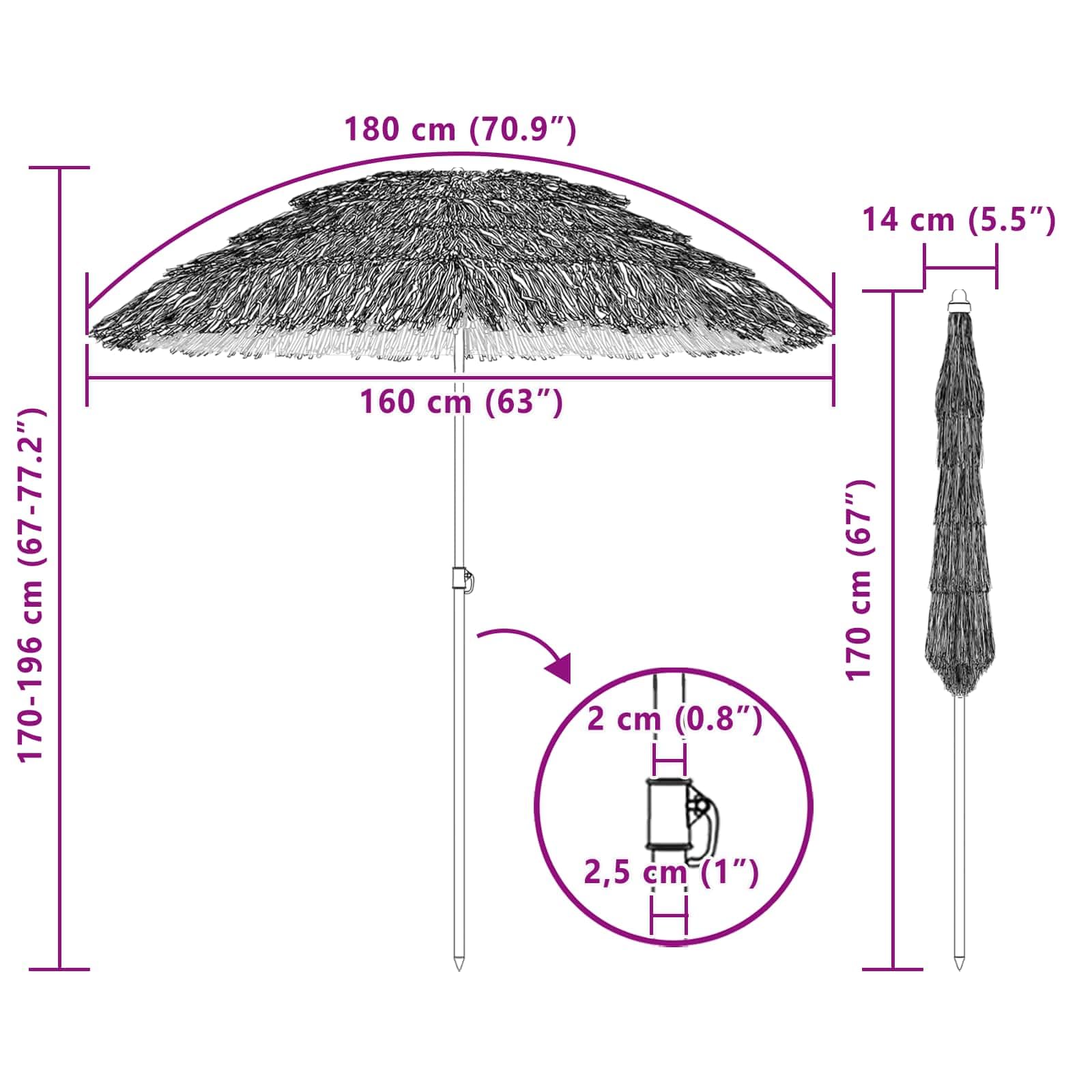 Parasol plażowy naturalny 160 x 160 x 196 cm poliester stal