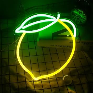 Lemon Neon Sign Yellow LED Dimmable Fruit Neon Light for Bedroom USB Powered Switch Light up Sign Neon Sign for Wall Decor Party Room Bedroom Apartment Fruit Shop Kids Room Bedroom Clear Acrylic 12.6"*13"