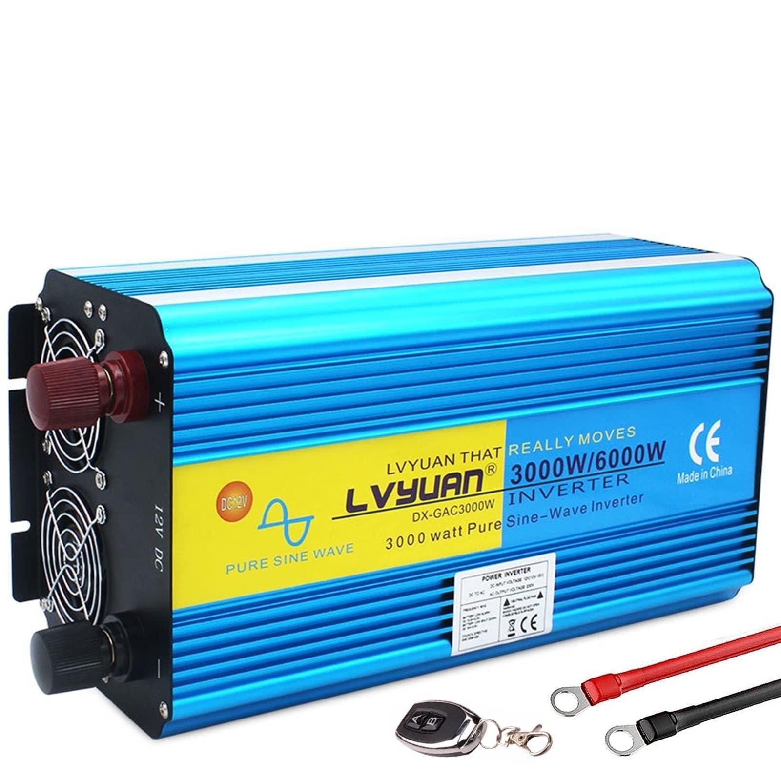 PWANUIGTE Power Inverter Pure Sine Wave 3000W/3500W/4000W DC 12V/24V to AC 110V/220V Converter-2AC Outlets Car with One(3000W,24Vto110V)