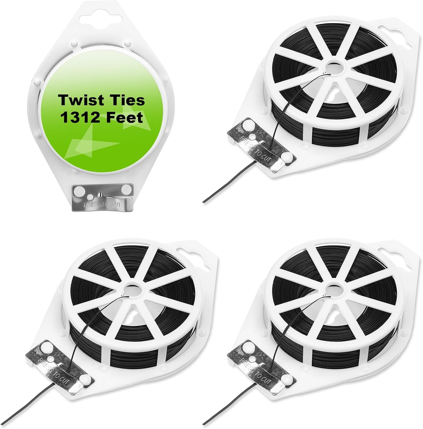 Therwen 4 Rolls Black Twist Ties with Cutter 1312 Feet (400m) Spring Summer Garden Plant Tie for Bread Bags Plant Decorative Tree Garland Household Cables Office Kitchen DIY Crafts