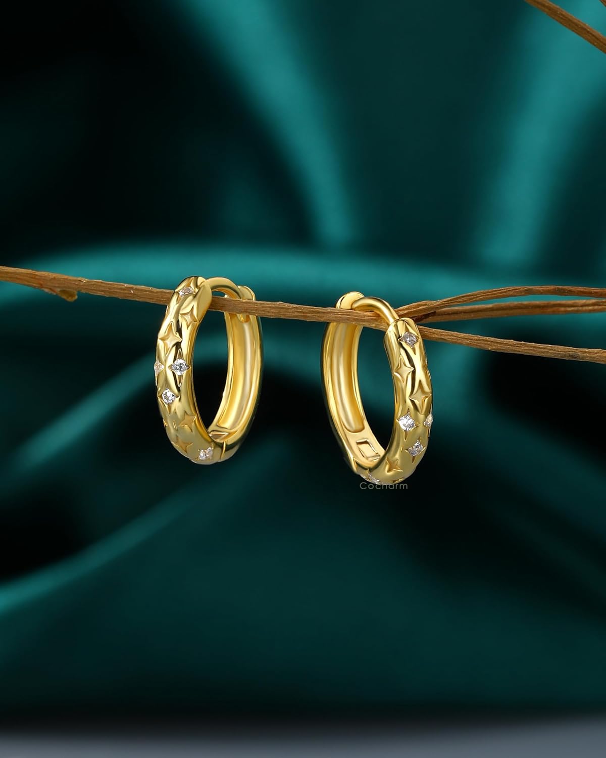 COCHARM 14K Solid Gold Plated 20g Huggie Hoop Earrings 925 Sterling Silver Cartilage Hoop Earrings Star Gold Hoop Earrings for Women - Image 3