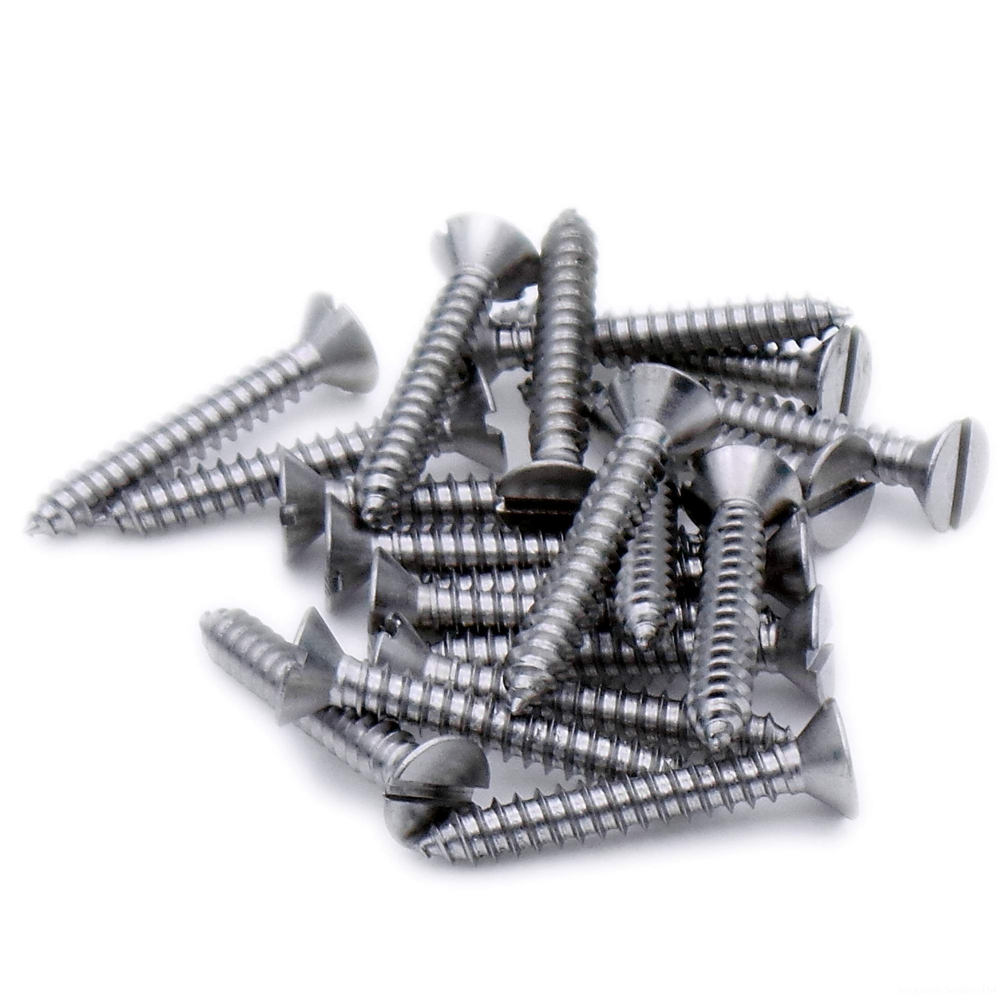 Singularity Supplies Silver No.4 X 0.75 (2.9Mm X 19Mm) Slot Countersunk Self-Tapping Screw - Stainless Steel (A2) (Pack Of 20)