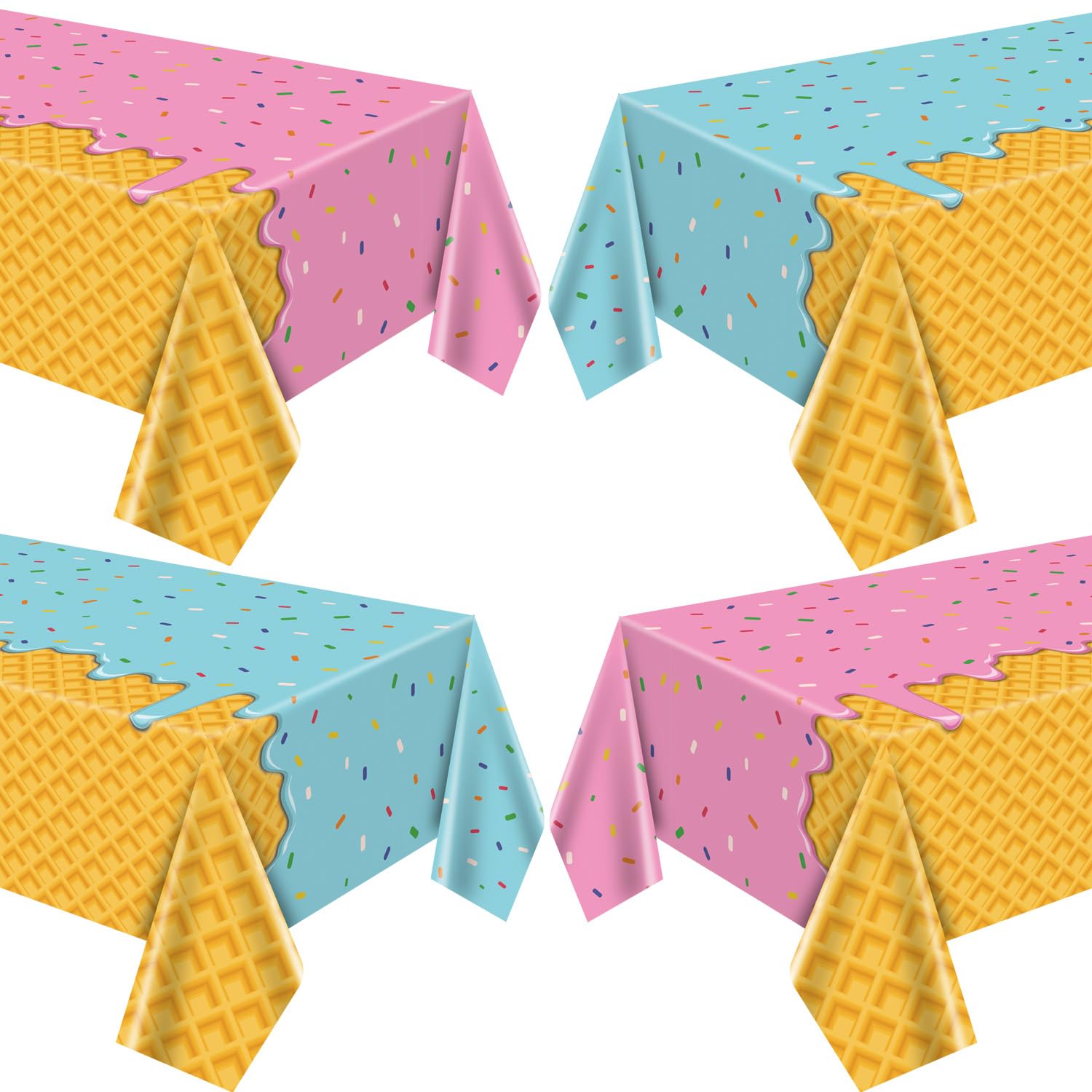 4Pcs Ice Cream Table Cloths, Ice Cream Drip Tablecloth for Summer Icecream Theme Baby Shower Two Sweet Birthday Party Decorations, 51 x 86 Inch
