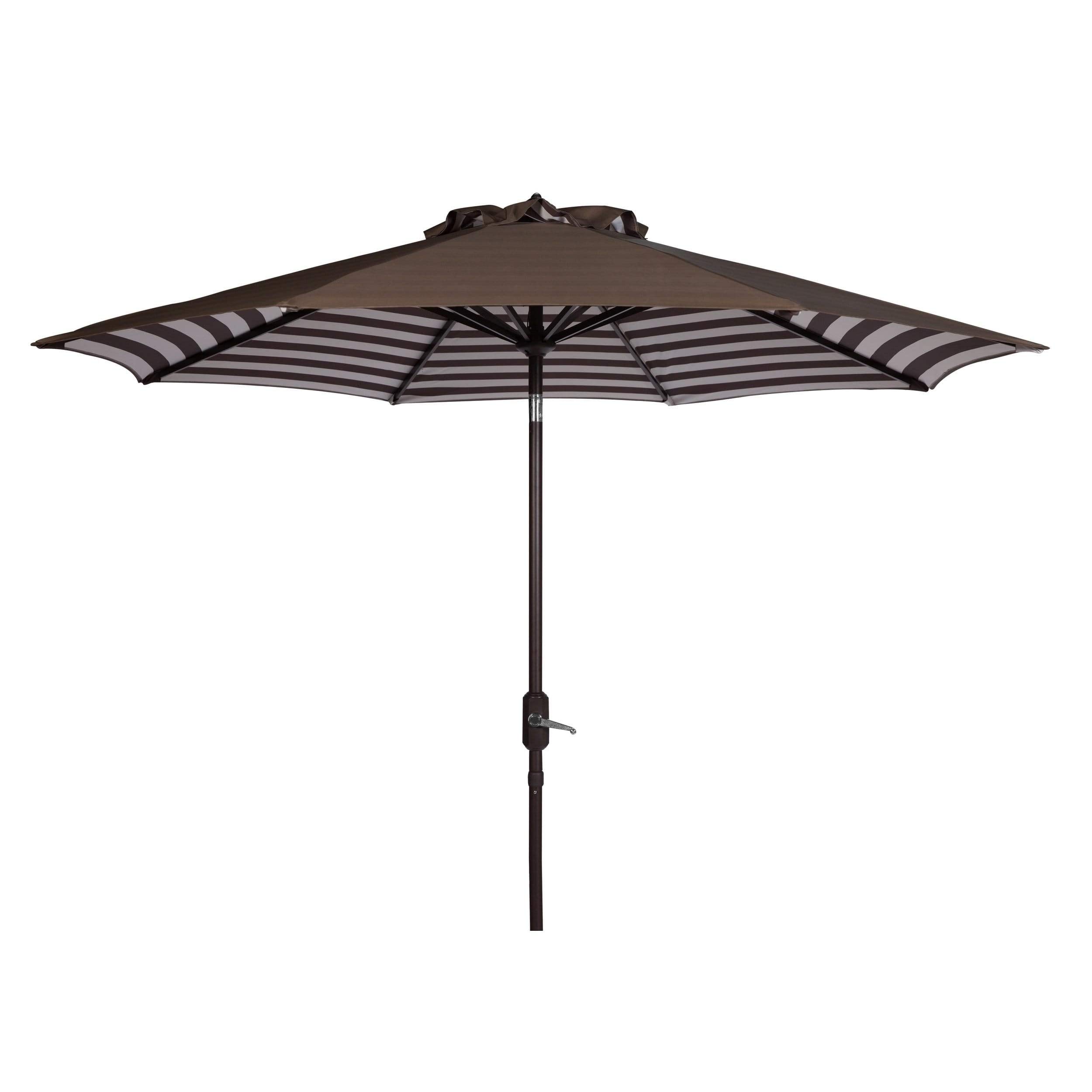 Inside Out Striped 9 Ft Crank Brown/White Outdoor Umbrella Brown Stripe Classic Mediterranean Round Aluminum Wood : Patio, Lawn & Garden