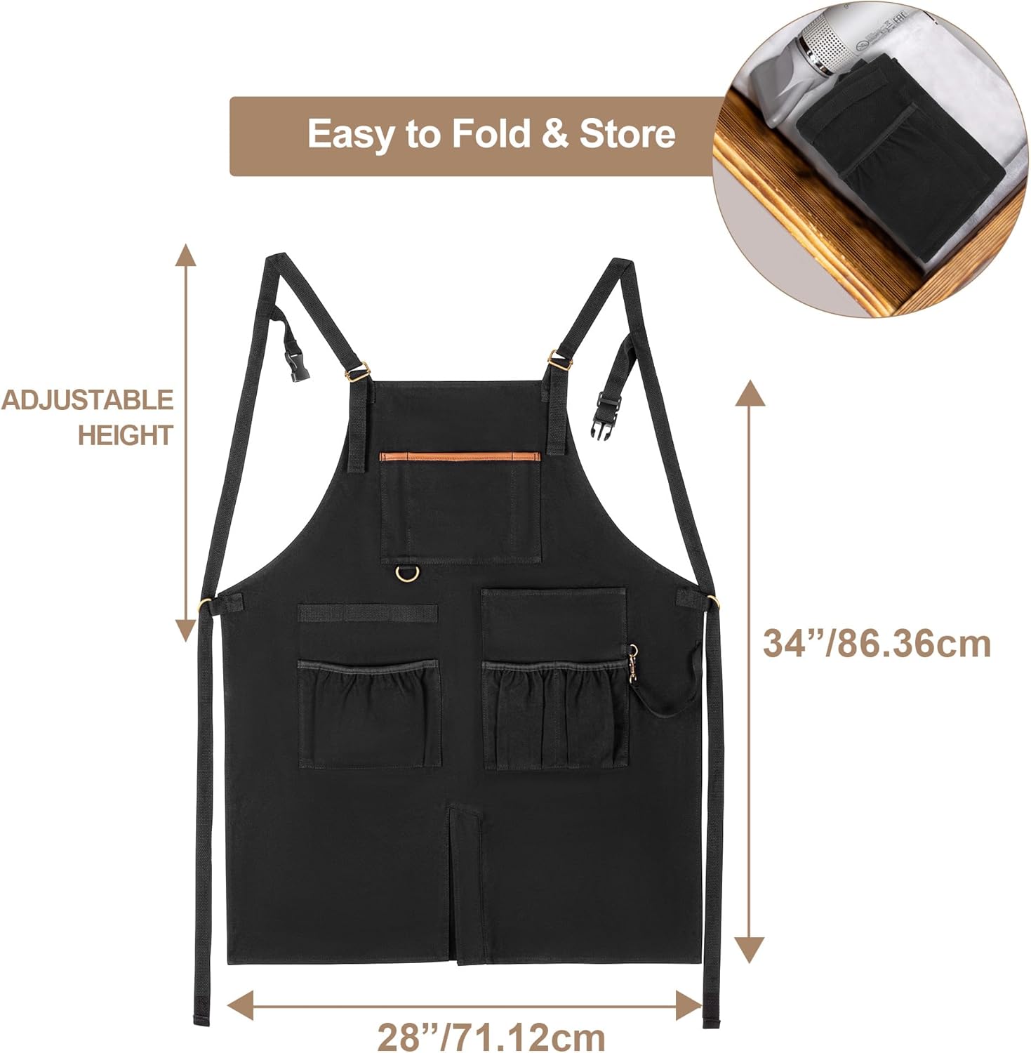 Barber Apron, Men & Women Hair Stylist Apron with Dual Shoulder Straps & Adjustable Buckle, Water-resistant Hair Cutting Smock with Multiple Pockets for Hairdresser, Cosmetology - Image 6