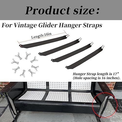 Miniatura 3 de Para Patio Porche Glider Straps Hanger Set Deck Restoration Part-4PCS Negro